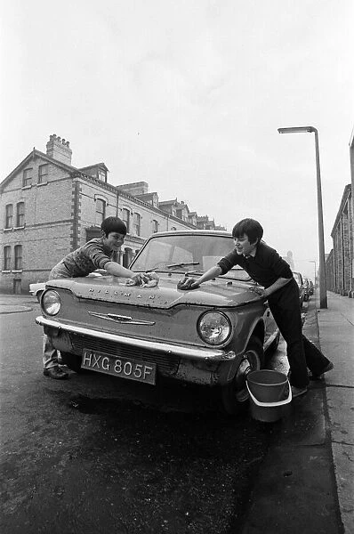 Youth club boys clean cars. 1971