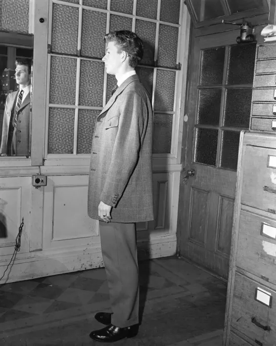 Framed Print : Youth modelling the latest fashion Edwardian suits. 11th November 1955 Framed Print : Youth modelling the latest fashion Edwardian suits. 11th November 1955
