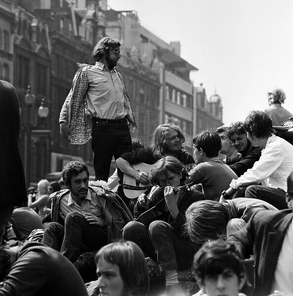 Youths in Piccadilly Circus, London. 15th August 1969