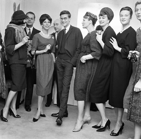 Yves Saint Laurent, Designer, Dior Fashion House, pictured with Dior models at reception
