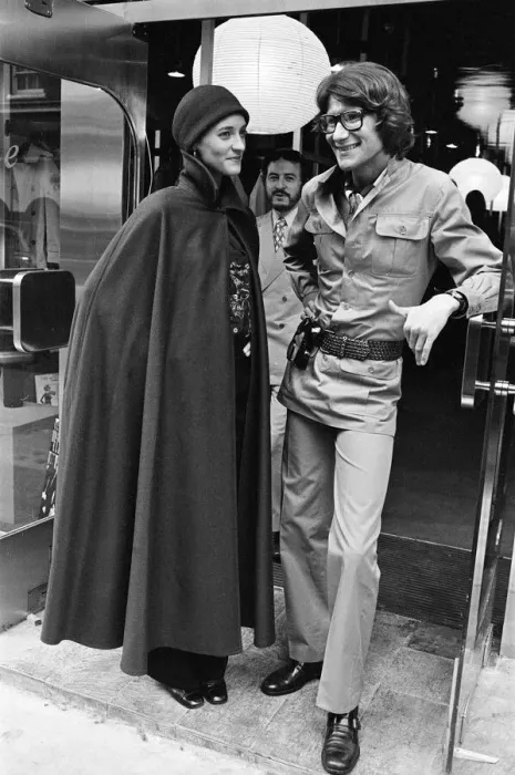 Framed Print : Yves Saint Laurent, designer pictured with muse Louise de La Falaise