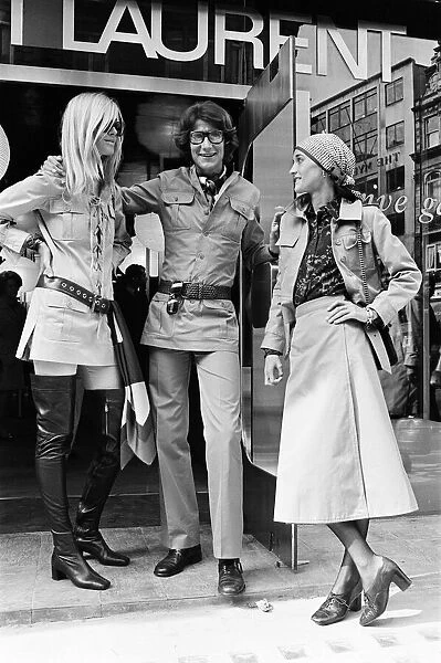 Yves Saint Laurent, designer pictured outside his first London Rive Gauche store on New