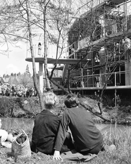 Framed Print : The Yvonne Arnold theatre under construction in Guildford, Surrey. 23rd April 1964