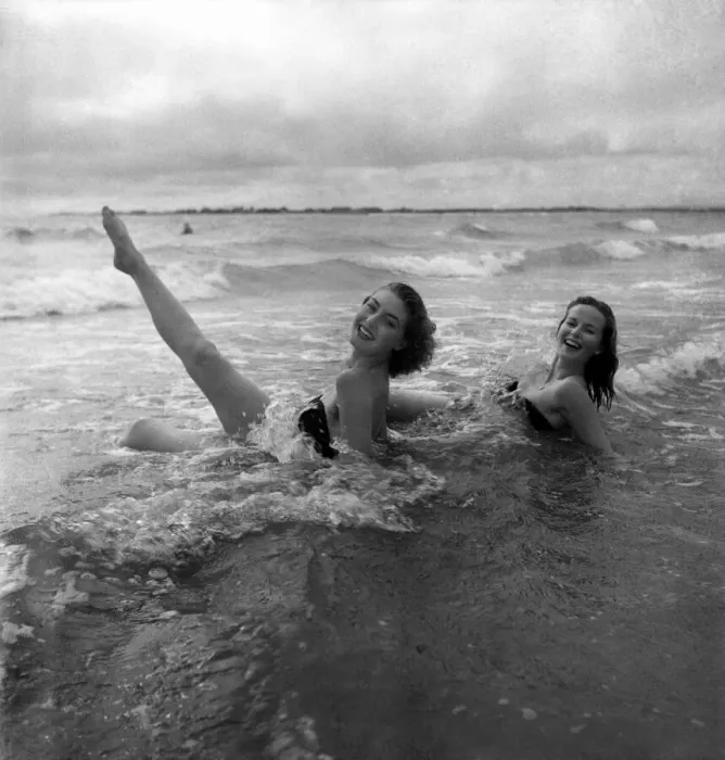 Framed Print : Yvonne Marsh and Ann Hanslip seen here bathing in the sea at West Wittering Framed Print : Yvonne Marsh and Ann Hanslip seen here bathing in the sea at West Wittering