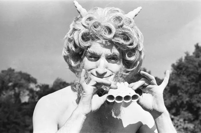 Framed Print : Zany comedian Marty Feldman seen here as the god Pan in Holland Park, London Framed Print : Zany comedian Marty Feldman seen here as the god Pan in Holland Park, London