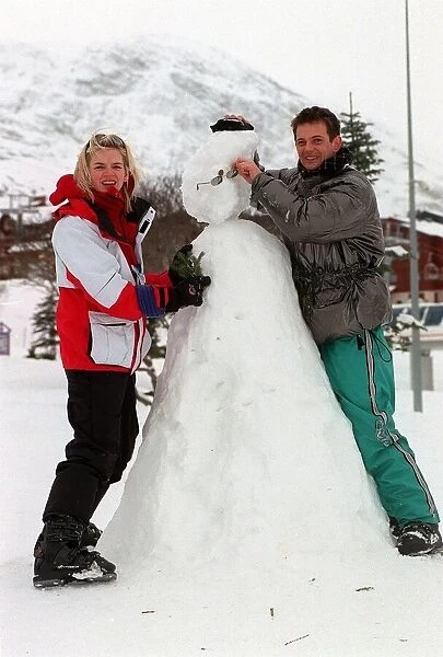 Zoe Ball Radio  /  TV Presenter December 1997. On ski resort with mirror man Matthew