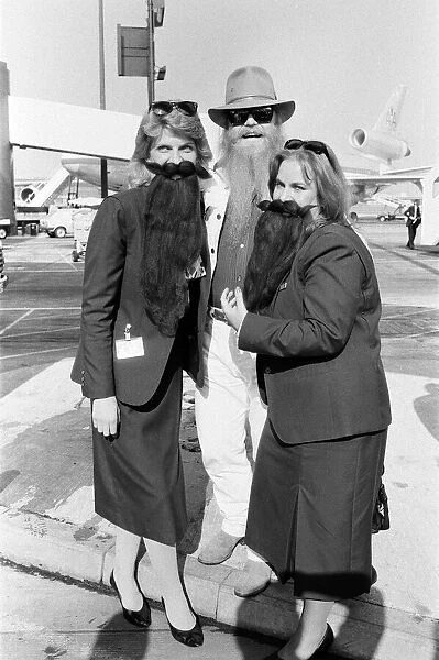ZZ Top arrive at Gatwick Airport. 10th September 1986