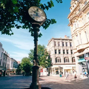 10am on Queen Street, Cardiff, empty on the day of the funeral of Diana 10am on Queen Street, Cardiff, empty on the day of the funeral of Diana