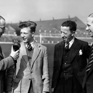 16 year old Jeff Whitefoot making a BBC recording at Old Trafford for Childrens Newsreel 16 year old Jeff Whitefoot making a BBC recording at Old Trafford for Childrens Newsreel