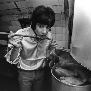Cat Stevens in the kitchen of his father's restaurant, London Print 1967 Cat Stevens in the kitchen of his father's restaurant, London Print 1967