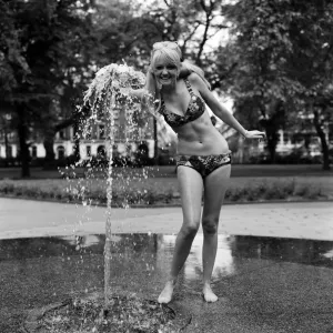 18 year old Karen Kerr wearing a patchwork bikini made by the Womens Institute 18 year old Karen Kerr wearing a patchwork bikini made by the Womens Institute