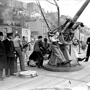 1939 - just at the outbreak of war - shows Royal Naval reservists undergoing gunnery