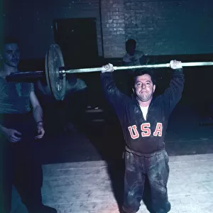 1948 London Olympics in Colour A member of the USA weightlifting team seen here at
