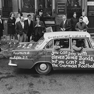 1966 World Cup Tournament in England. A West German car with the message "