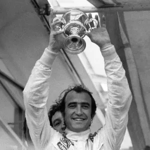 1971 Race of Champions at Brands Hatch. Winner Clay Regazzoni holds aloft 1971 Race of Champions at Brands Hatch. Winner Clay Regazzoni holds aloft