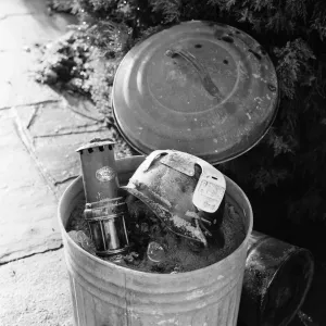 1972 Miners Strike. Ash bin at the back of a terrace overlooking the Monmouthshire Valley 1972 Miners Strike. Ash bin at the back of a terrace overlooking the Monmouthshire Valley