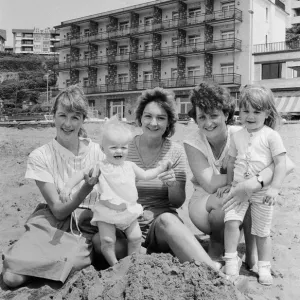1982 World Cup Finals in Spain. English fans on the beach with their children