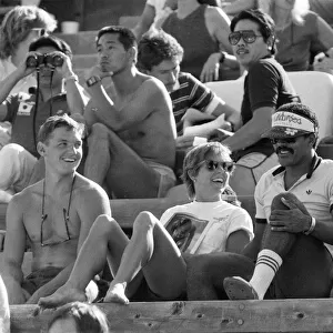 The 1984 Summer Olympics in Los Angeles. Daley Thompson attends an athletics meeting at