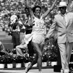 The 1984 Summer Olympics in Los Angeles. Womens marathon. Priscilla Welch The 1984 Summer Olympics in Los Angeles. Womens marathon. Priscilla Welch