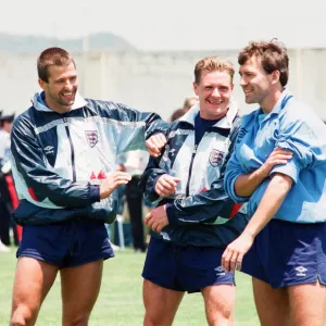 1990 World Cup Finals in Italy. England teammates left to right: Steve Bull