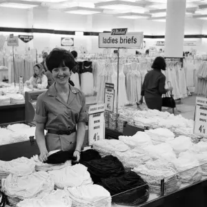 Lesley Chapman behind Marks and Spencer counter print, 1966