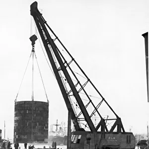 250 ton crane lifting a new turbine for Deptford Power Station. 29th April 1949