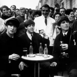 John, Paul and George at Paris Street Cafe Print 1964