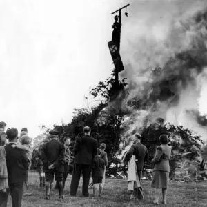 A 40 foot bonfire complete with an effigy of Hitler, was lit in the village of Ashow to