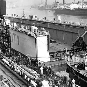 This 400 foot floating dock, built by Swan Hunter and Wigham Richardson
