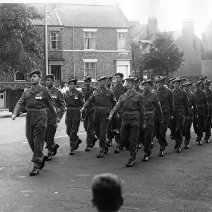 439 Tyne L. A. A. T. A. Regiment marching through Tynemouth on the way to a Church Parade at