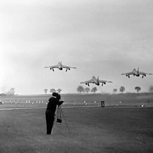 5 Hawker Hunter Fighters take off at RAF Station Wittering 16th July 1963