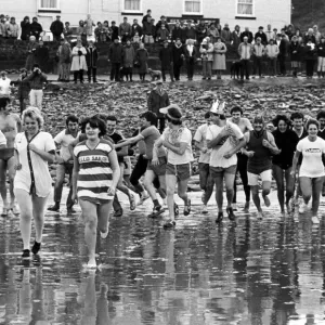 New Year's Day Swim at The Ship Inn, Saltburn Print 1986