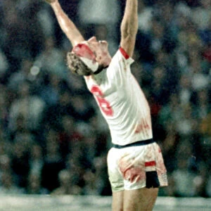 6 September 1989, Sweden v England. Terry Butcher celebrates at the end of Englands vital