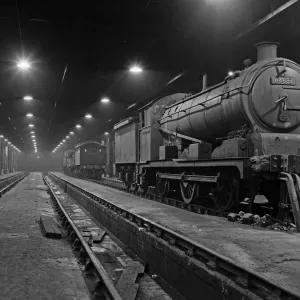 Print of a Hill GER Class J20 locomotive in Cambridge loco shed