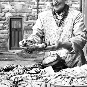 82 year old fishwife Mrs. Alice Storey at North Shields Fish Quay in 1967