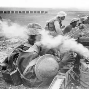A 8th Army corp machine gun battalion exchanging shots with elements of the German army