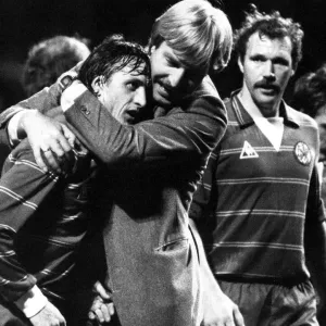 Aad de Mos celebrating goal with Johan Cruyff September 1982 Aad de Mos celebrating goal with Johan Cruyff September 1982