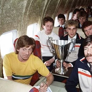 The Aberdeen team on their flight home from Gothenburg with the Europan Cup Winners Cup
