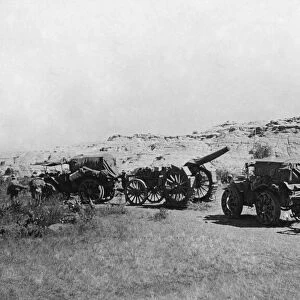 Abyssinian War Circa October 1935 Italian forces seen with 120mm gun near to