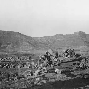 Abyssinian War Circa October 1935 Italian forces seen with 120mm gun near to Abyssinian War Circa October 1935 Italian forces seen with 120mm gun near to
