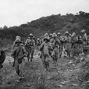 Abyssinian War October 1935 Italian soldiers seen here advancing on Adowa