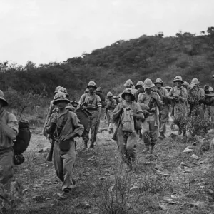 Abyssinian War October 1935 Italian soldiers seen here advancing on Adowa Abyssinian War October 1935 Italian soldiers seen here advancing on Adowa