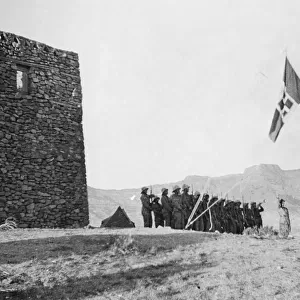 Abyssinian War October 1935 Italian troops hoist the Italian flag over the old fort