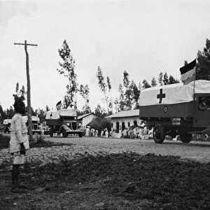 Abyssinian War September 1935 A column of Red Cross lorries heads towards Harah