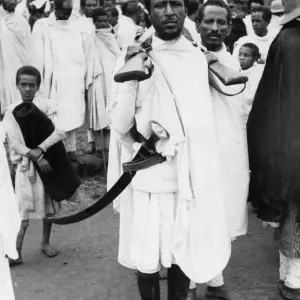 Abyssinian War September 1935. Tribesmen arriving in Addis Ababa to pledge there Abyssinian War September 1935. Tribesmen arriving in Addis Ababa to pledge there