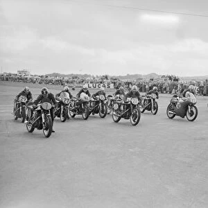 Action from the start of the Daily Herald Motor Cycle Racing Championship at Thruxton