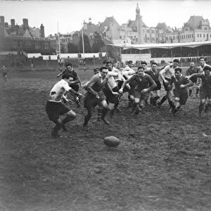 Action from the Welsh Rugby trial at Cardiff Arms Park 6th January 1951