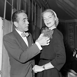 Actor Humphrey Bogart and his wife Lauren Bacall at a press lunch held in their honour
