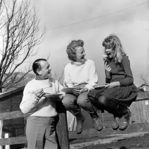 Print of John Mills, Mary Hayley Bell and daughter Hayley at Downham farm
