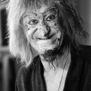 Actor John Pertwee in the dressing room being made up for his role as Wurzel Gummidge in